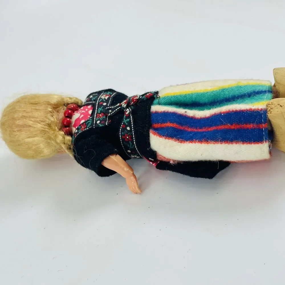 Vintage Folk Art Blonde Dutch Doll Wooden Shoes 7 in Ethnic Costume Blinky Eyes